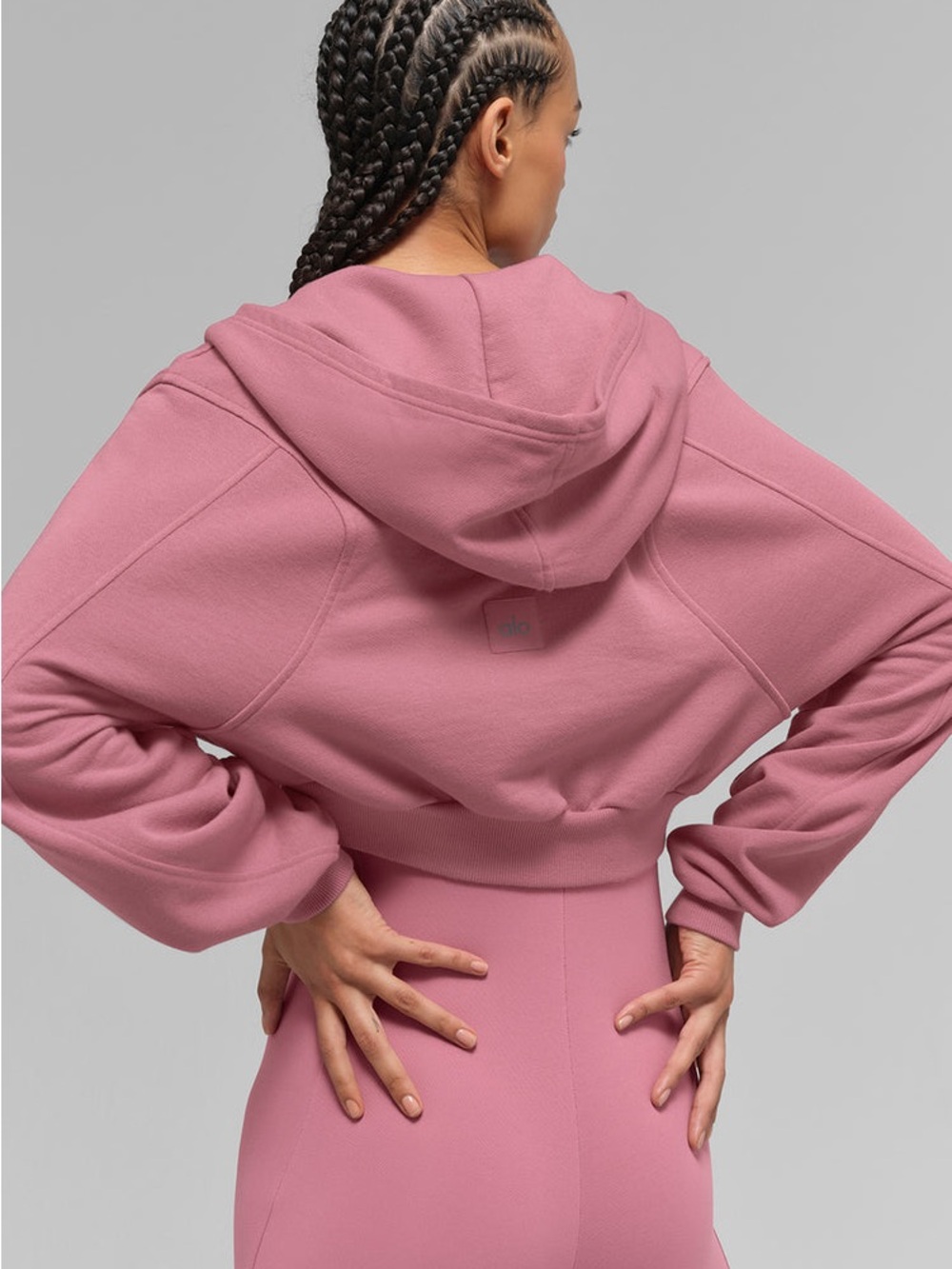 Alo Yoga Pink Wild Rose Sweet Escape Zip Up Cropped Drop Sleeve Hoodie NWT - Picture 2 of 9